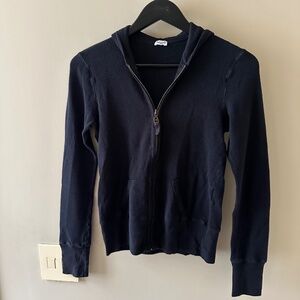 Splendid Navy Blue Waffle Zip Up Sweatshirt with Hood